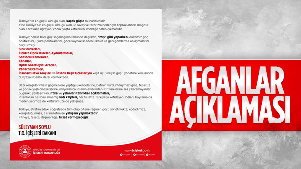 Süleyman Soylu'dan Afgan mülteci açıklaması