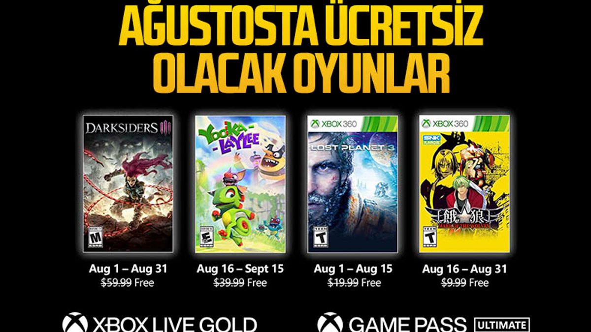 Xbox Live Gold abonelerine ağustosta sunulacak ücretsiz oyunlar