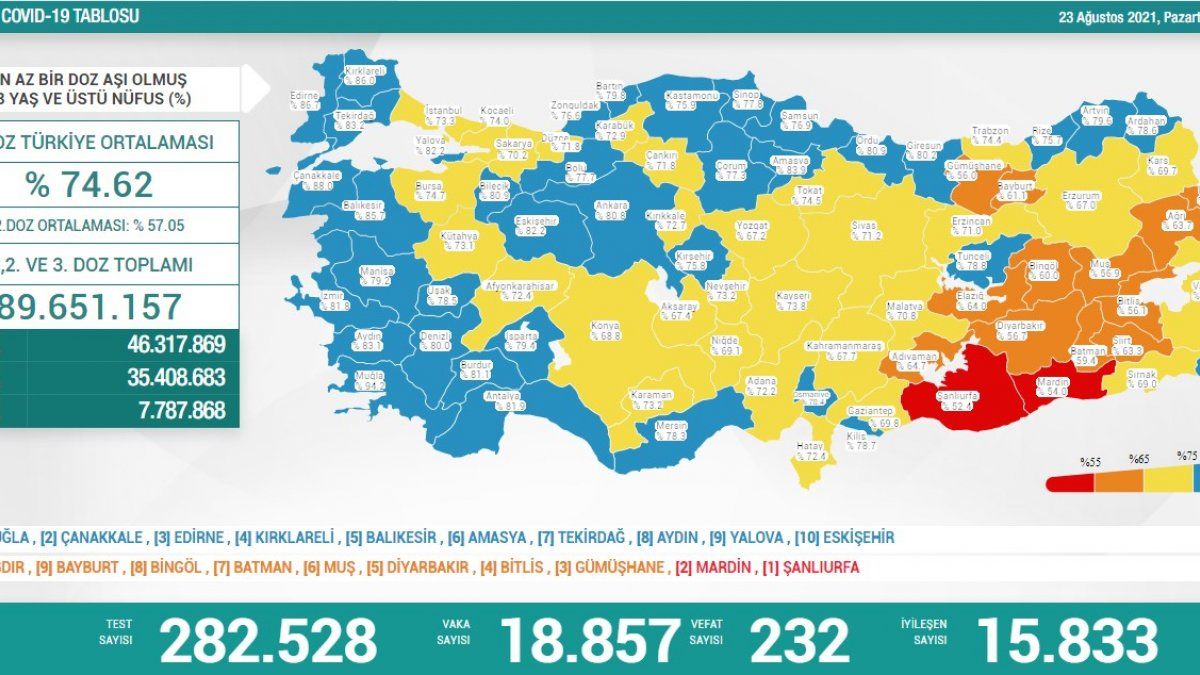 23 Ağustos Türkiye'de koronavirüs tablosu