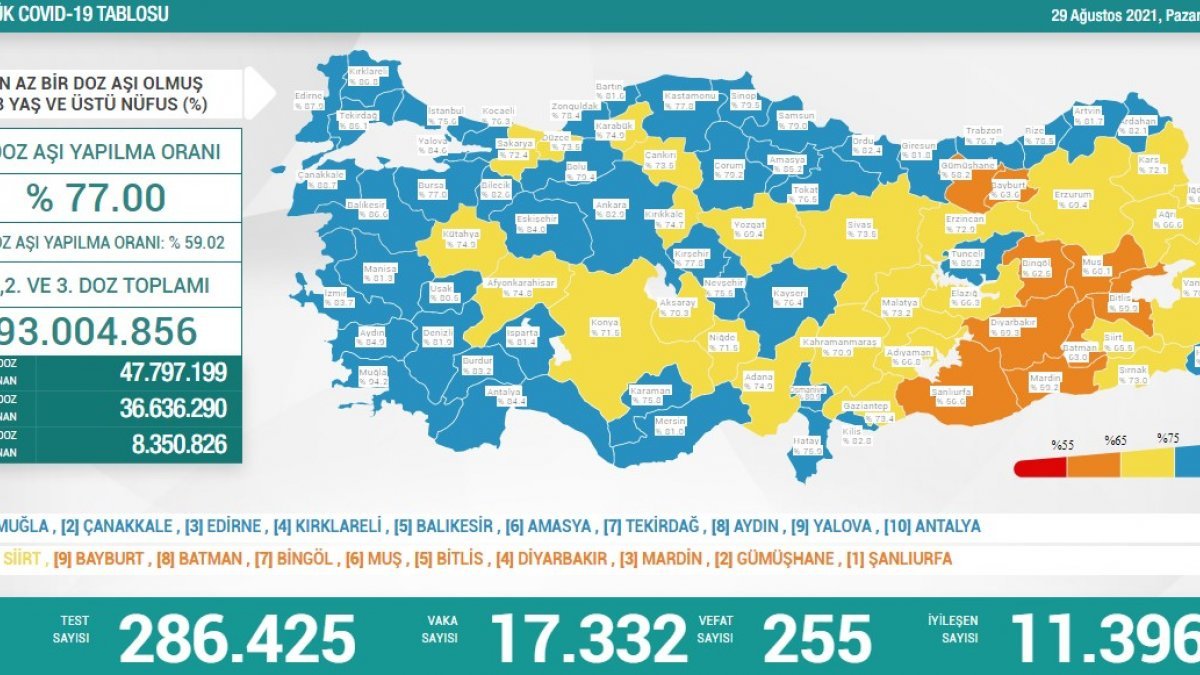 29 Ağustos Türkiye'de koronavirüs tablosu