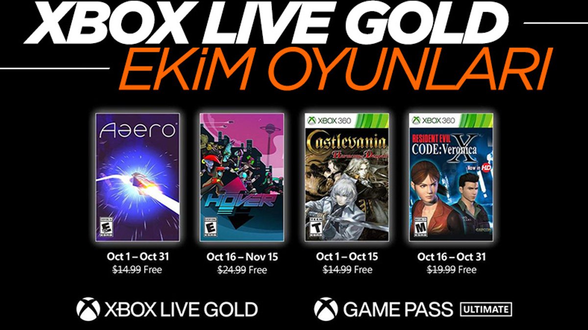Xbox Live Gold Ekim 2021 ücretsiz oyunları