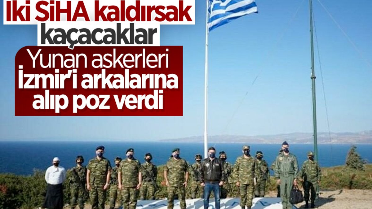 Yunan askerlerinin Koyun Adası'ndaki tatbikatı sonrası İzmir'li pozu