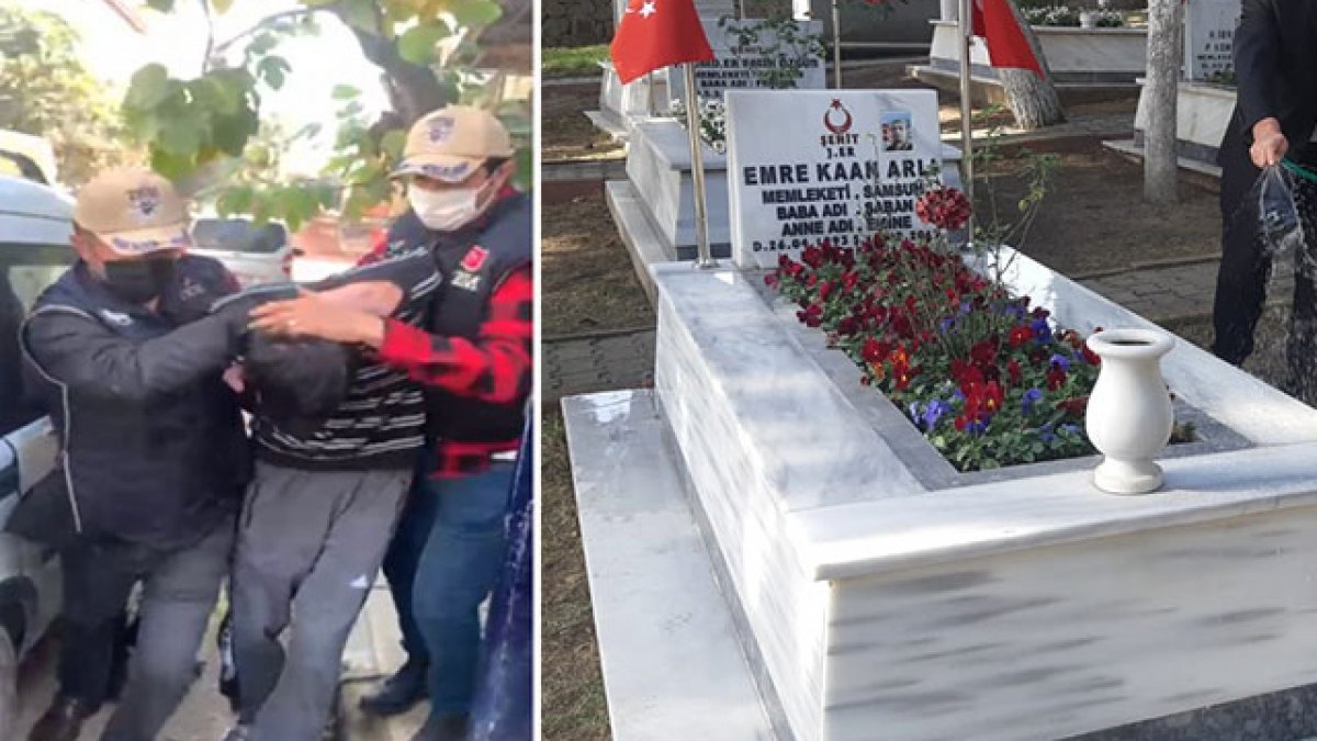 Kocaeli'de şehit mezarına PKK yazan şüpheli tutuklandı