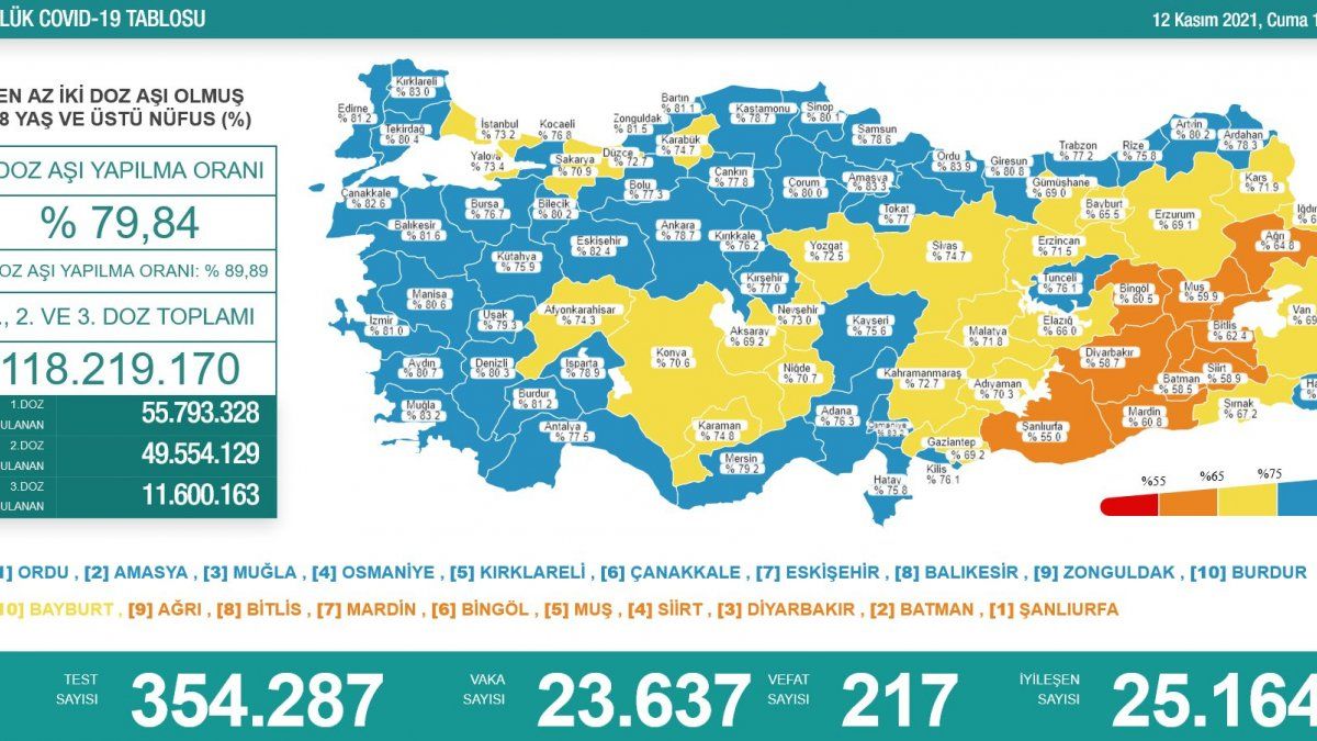 12 Kasım Türkiye'nin koronavirüs tablosu