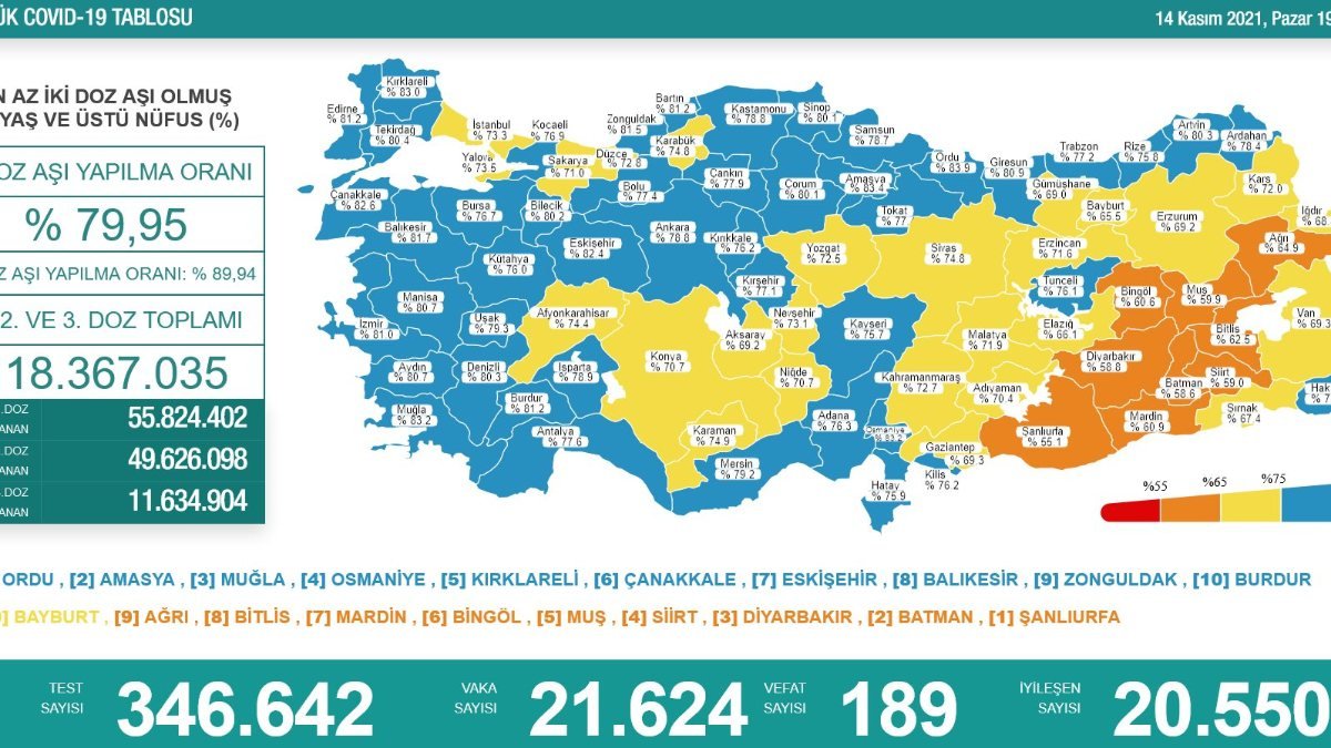 14 Kasım Türkiye'de koronavirüs tablosu