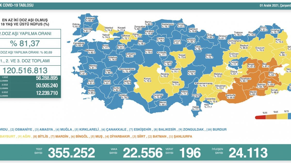 1 Aralık Türkiye'de koronavirüs tablosu