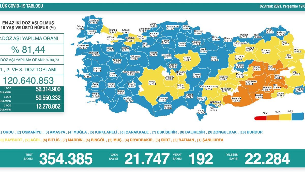 2 Aralık Türkiye'de koronavirüs tablosu
