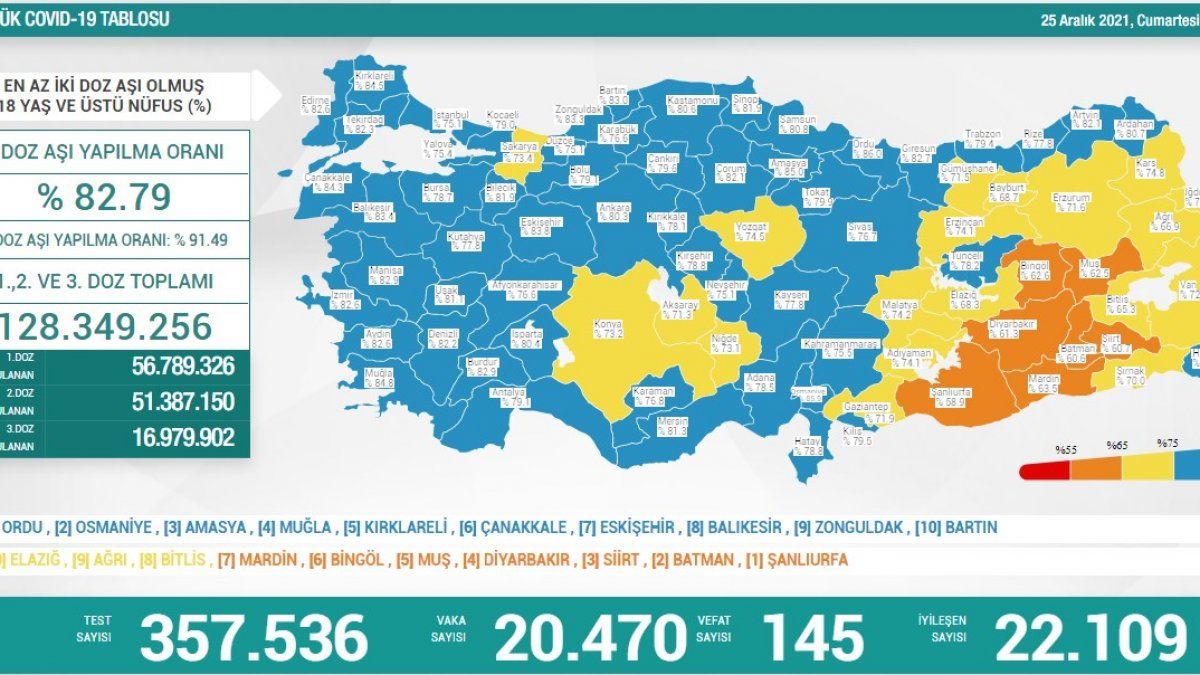 25 Aralık Türkiye'de koronavirüs tablosu