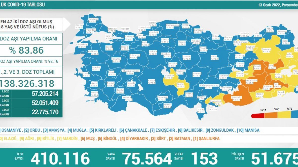 13 Ocak Türkiye'de koronavirüs tablosu