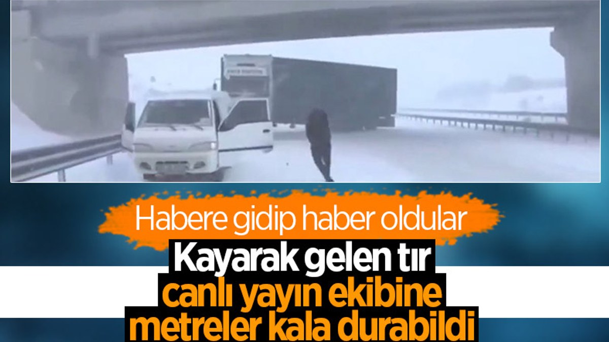 Kar yağışı haberi sunan TRT muhabiri canlı yayında kaza tehlikesi atlattı