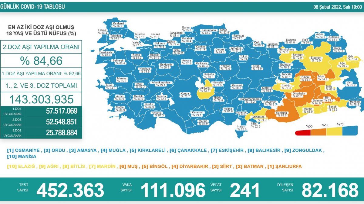 8 Şubat Türkiye'de koronavirüs tablosu