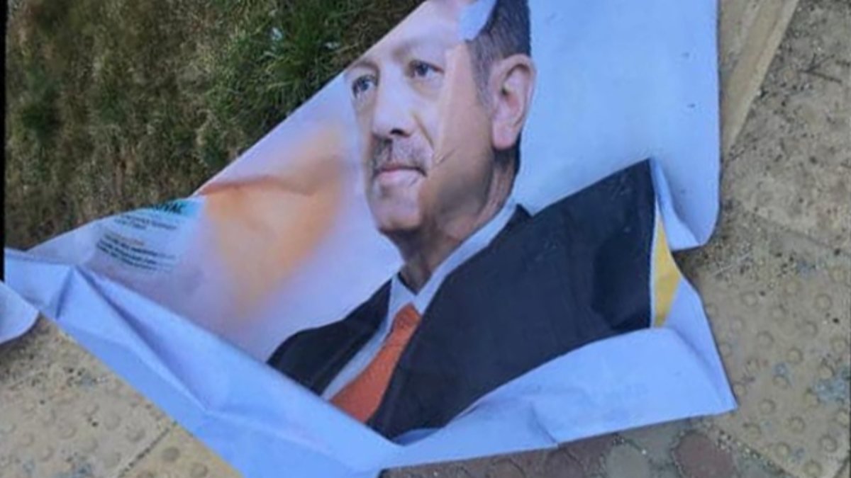 Cumhurbaşkanının afişlerini yırtan şahıs gözaltına alındıktan sonra serbest bırakıldı