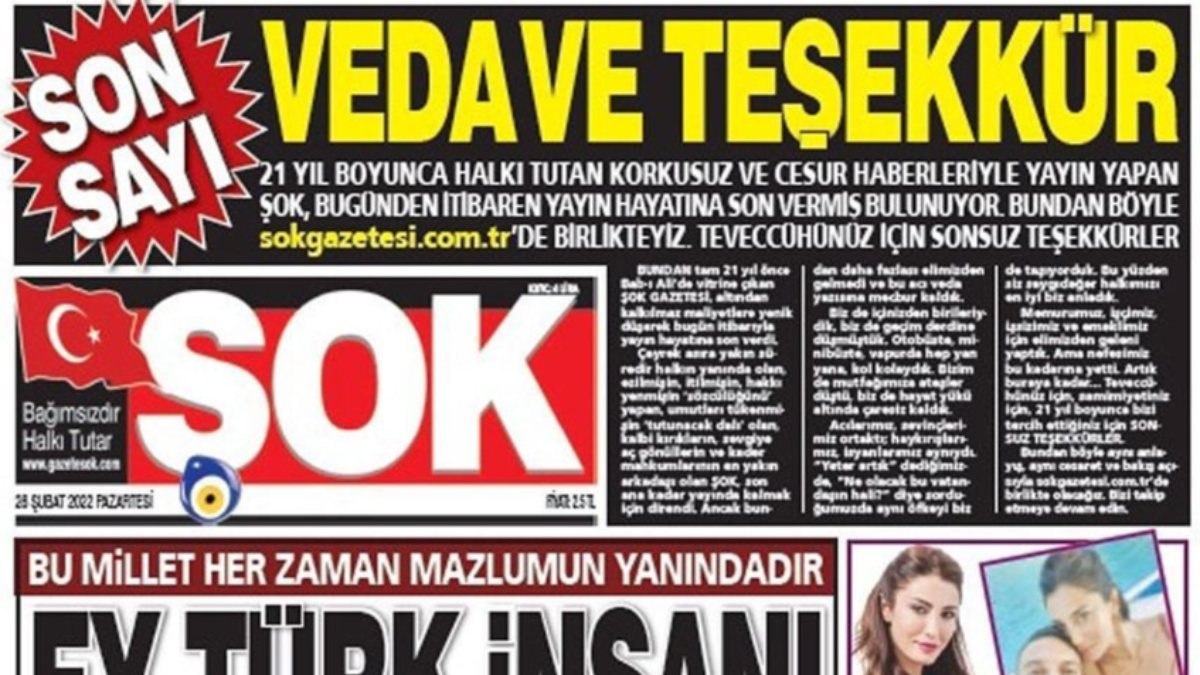 Şok gazetesi yayın hayatına son verdi