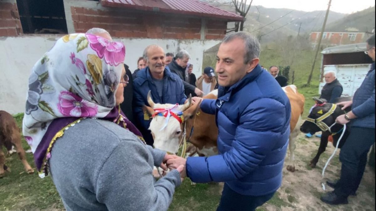 Ordu'daki heyelanda hayvanları telef olan aileye 3 inek hediye edildi