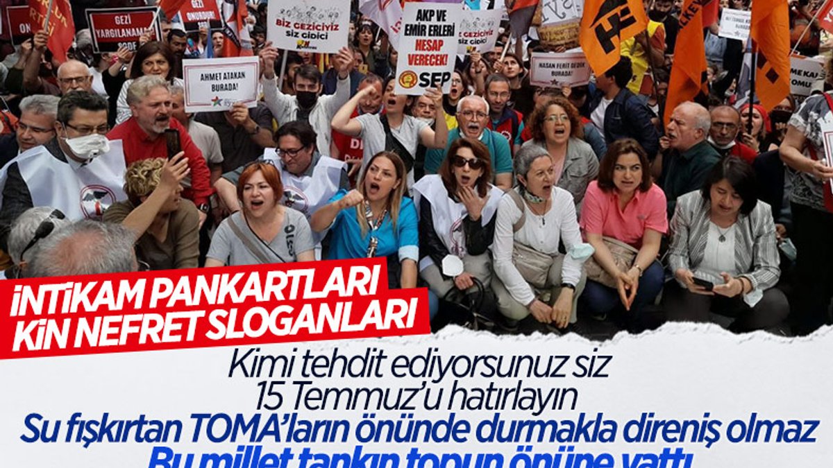 Gezi parkı davası sonrası yapılan eylemlerde açılan pankartlar dikkat çekti