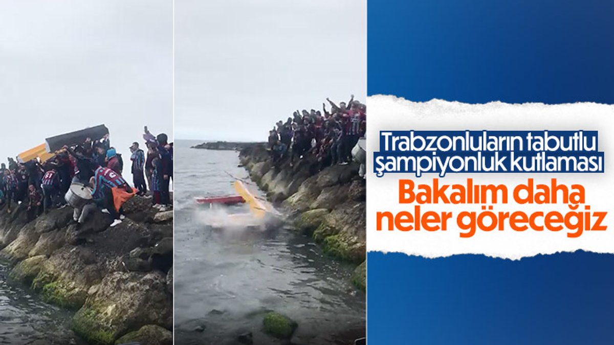 Trabzonsporlu taraftarlar sarı-kırmızılı ve sarı lacivertli tabutları denize attı