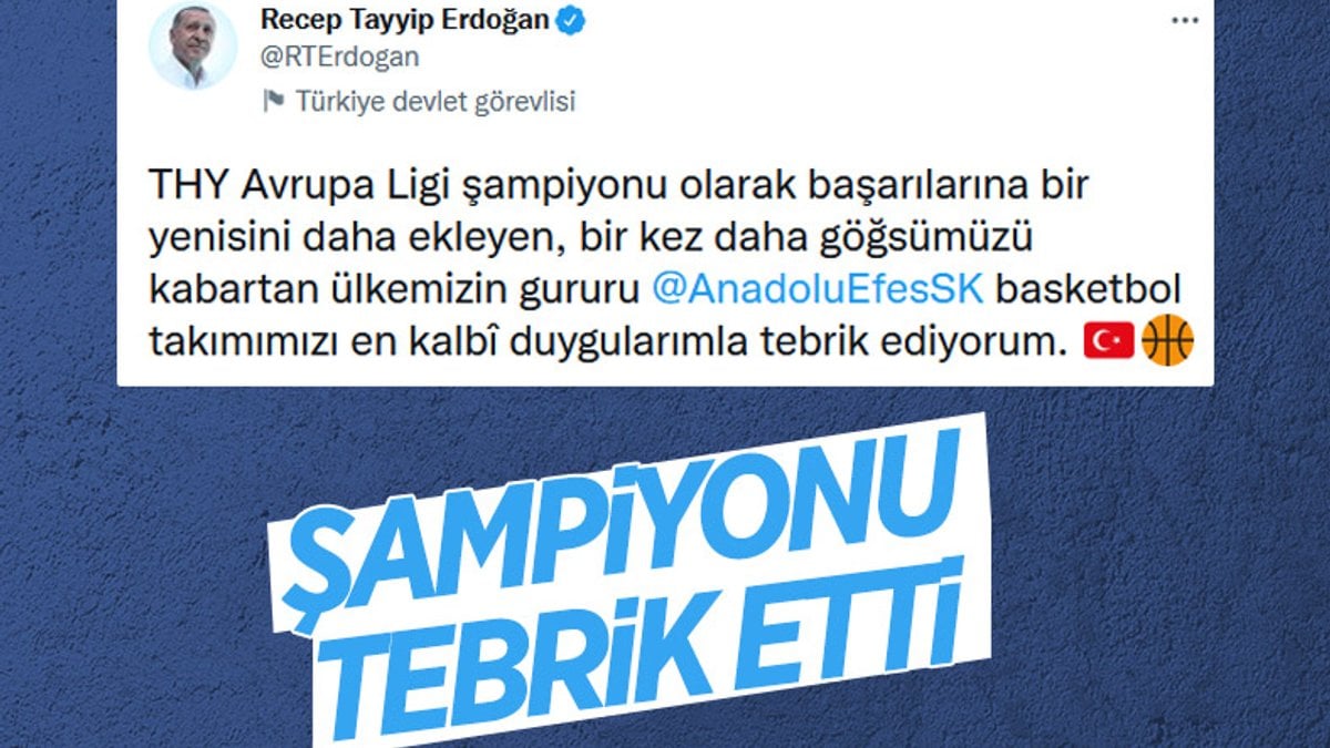 Cumhurbaşkanı Erdoğan, Anadolu Efes'i tebrik etti