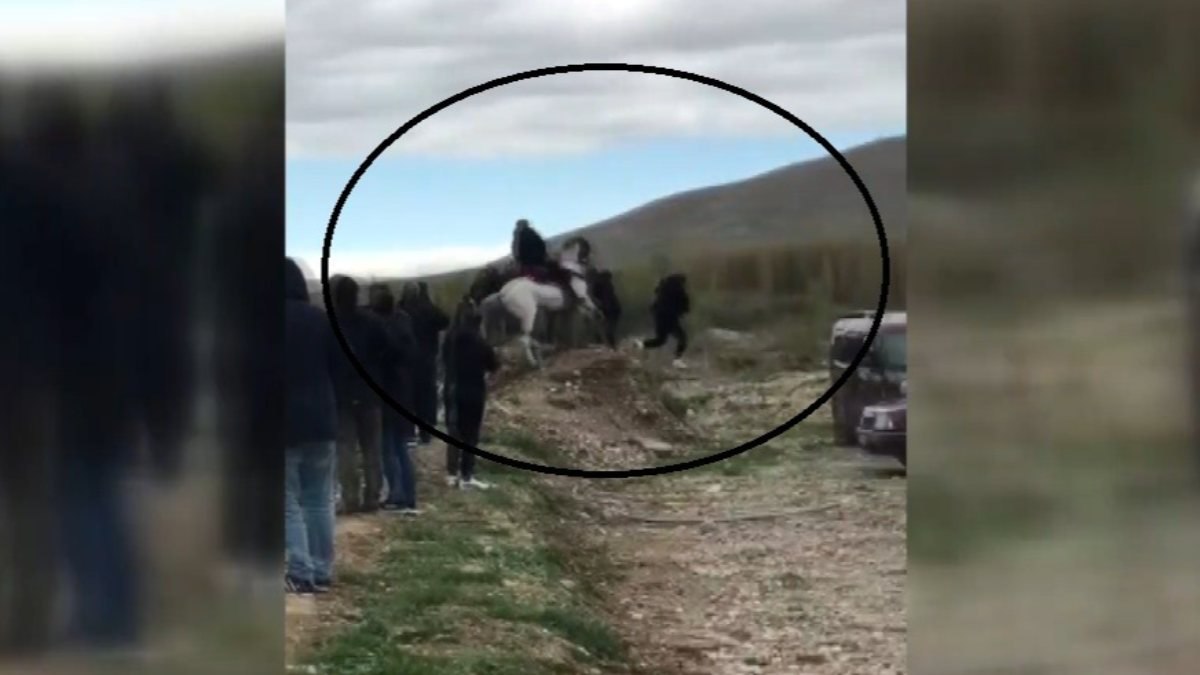 Bayburt'ta cirit müsabakasındaki muhabirin zor anları