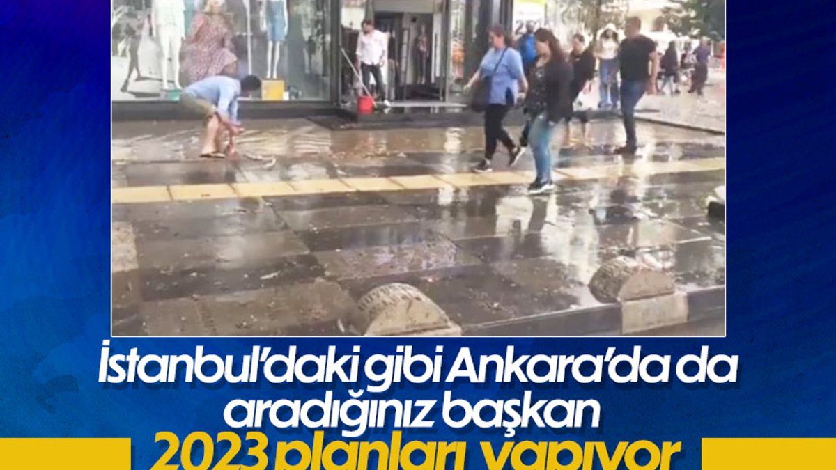 Ankara'da sağanak sonrası vatandaşlar mazgalları temizledi