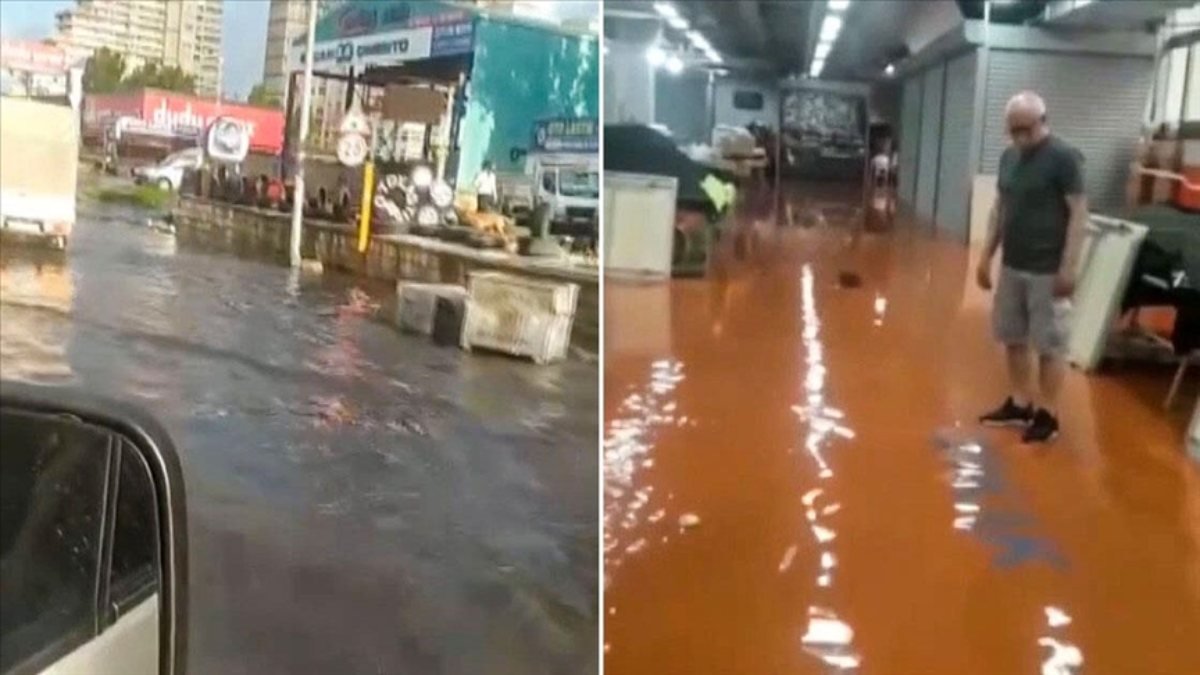 Ispartakule'de kapalı pazar yerini su bastı
