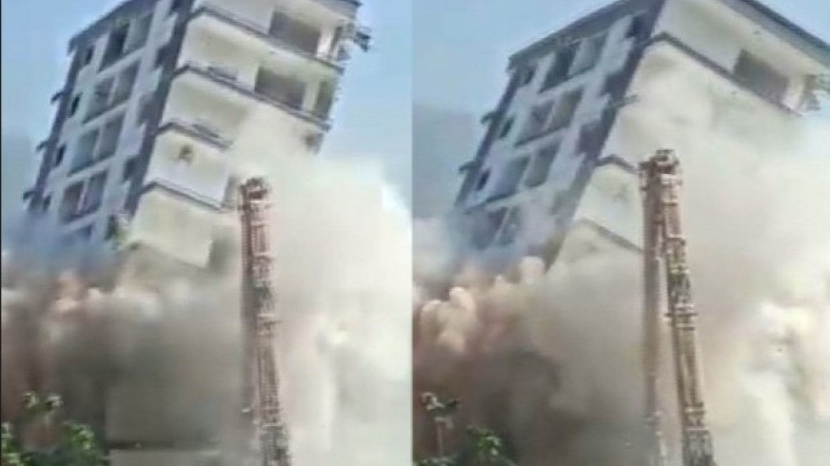 İzmir'deki 10 katlı bina kontrollü yıkıldı