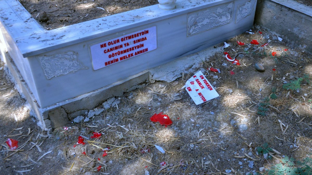 Adana'da Türk bayrağı motifli mezar taşına çirkin saldırı