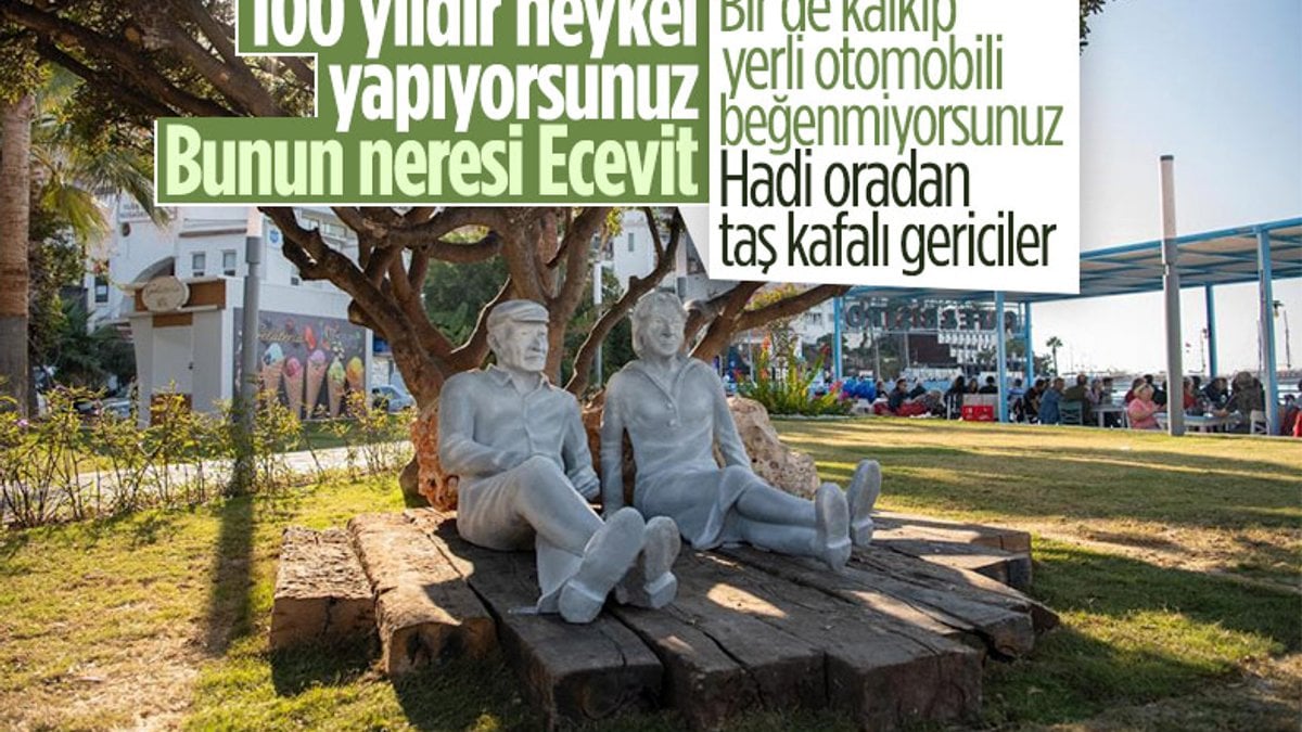 CHP'li  Kuşadası Belediyesi'nden Ecevit çifti heykeli
