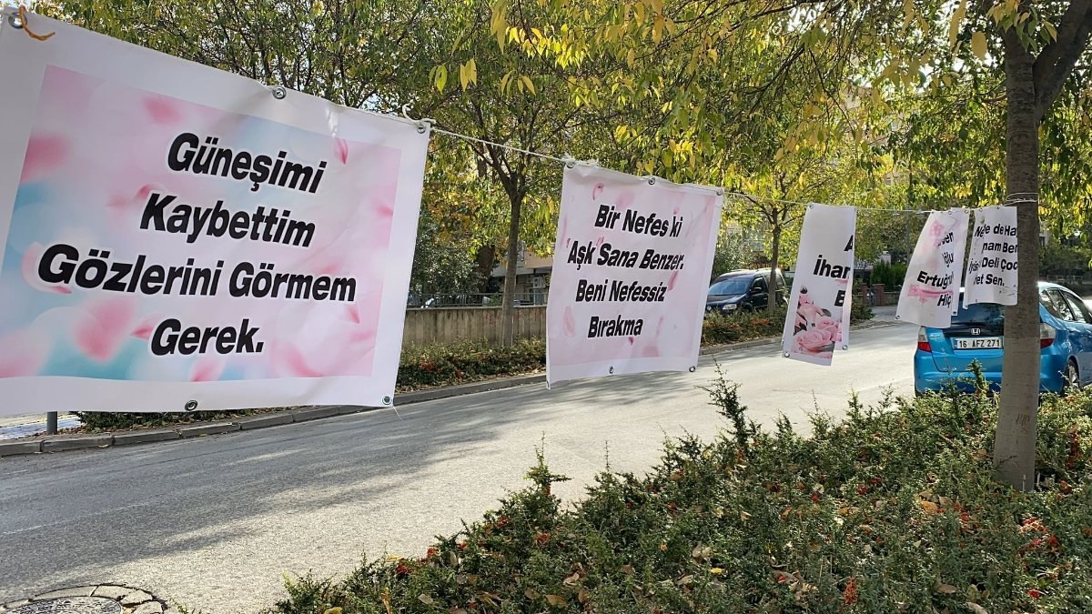 Bursa'da karısında özür dilemek için pankart astı