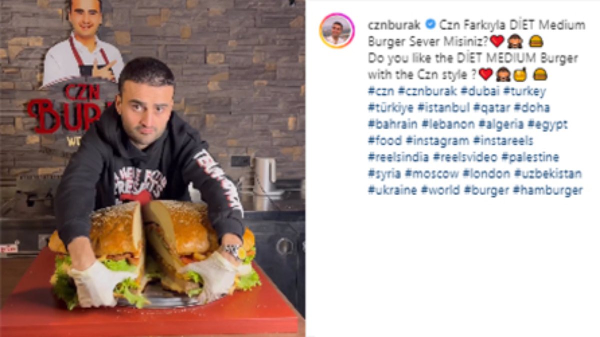 CZN Burak'tan dev hamburger paylaşımı