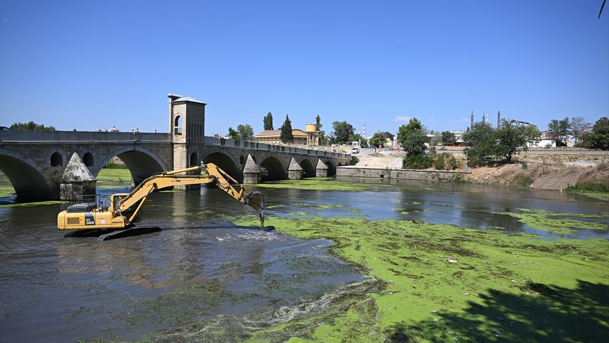 Edirne'de Tunca Nehri yatağında temizlik çalışması