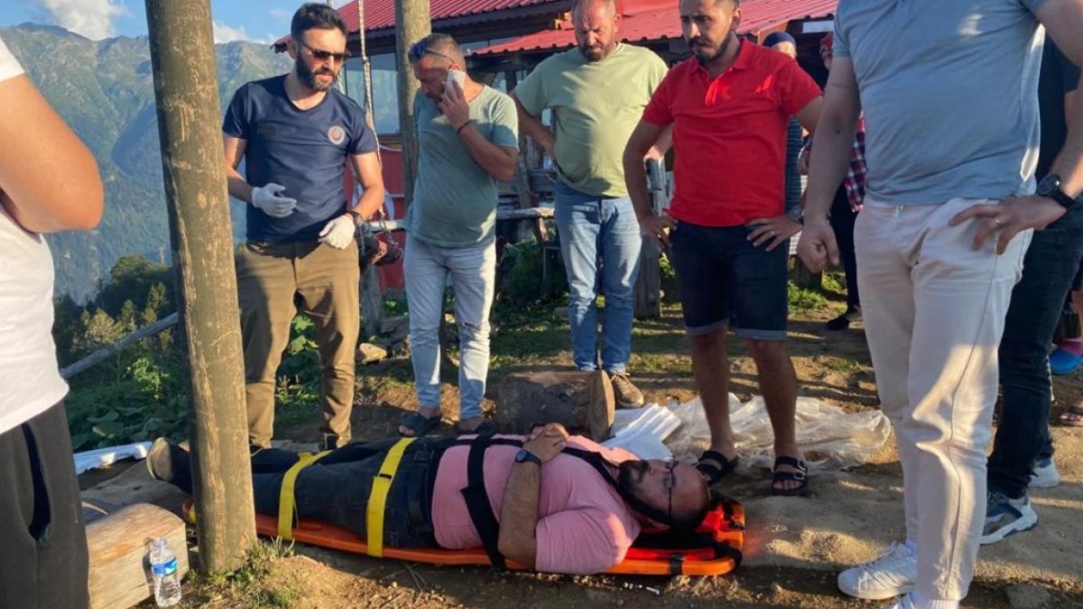 Rize'de salıncakta sallanırken ineğe çarparak düşen kişi yaralandı