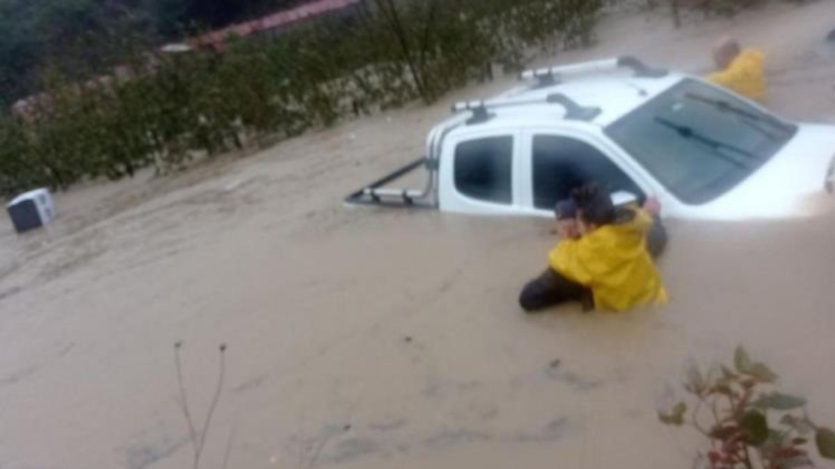 Zonguldak'ta sel: Araçta mahsur kalan 4 kişi ve 2 köpek kurtarıldı