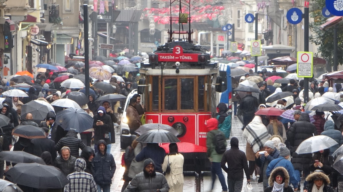 Taksim'de etkili olan rüzgar vatandaşlara zor anlar yaşattı