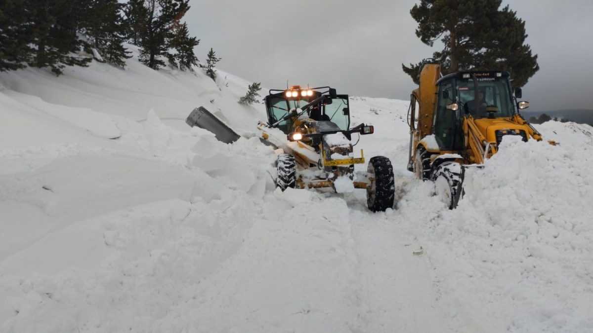 Kars'ta kış sezonu sert geçiyor: Köy yoluna çığ düştü