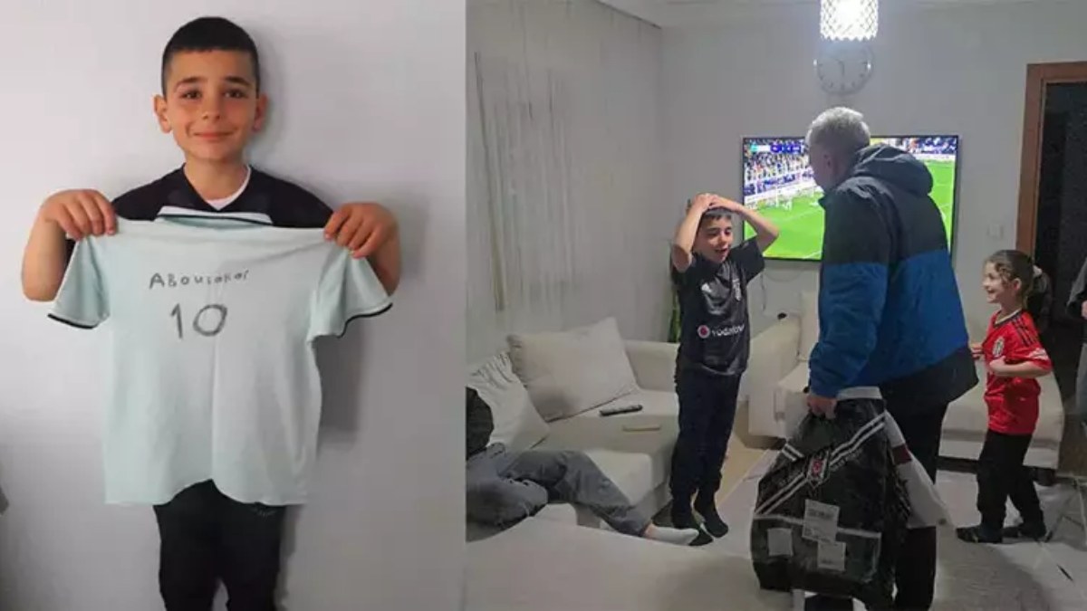 Beşiktaş formasına benzetmeye çalıştığı tişörtüyle fotoğrafı çekilen Muhammed Emir'e sürpriz