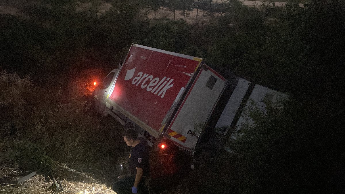 Kocaeli'de freni boşalan kamyonet uçurumdan uçtu