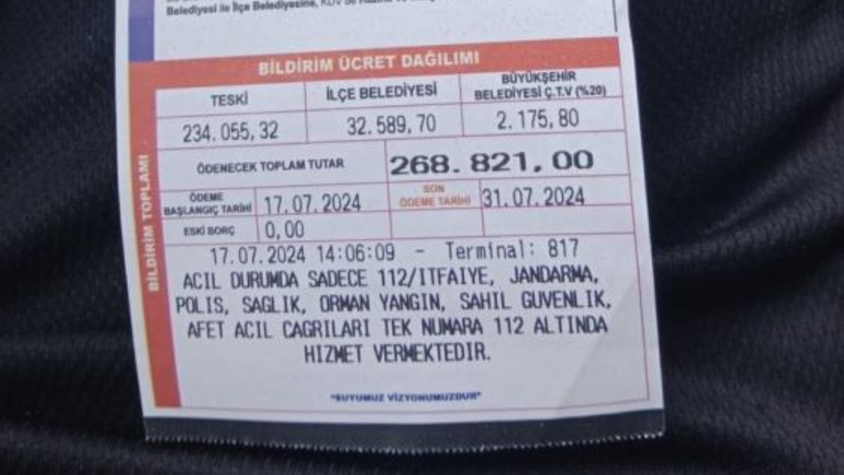 Tekirdağ'da evine 268 bin lira su faturası geldi