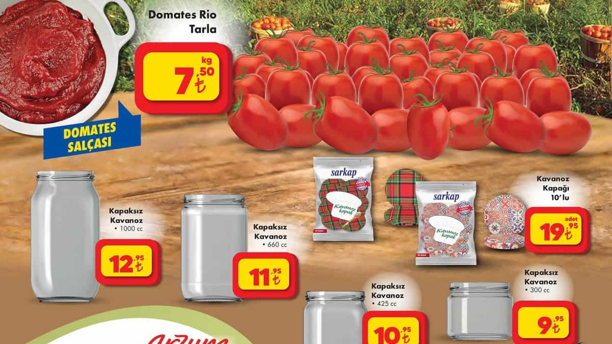 ŞOK'ta bu hafta: İster salça, ister menemen! Tarla domatesi 7.50 TL, kavanoz 9.95 TL, blender 1.499 TL...