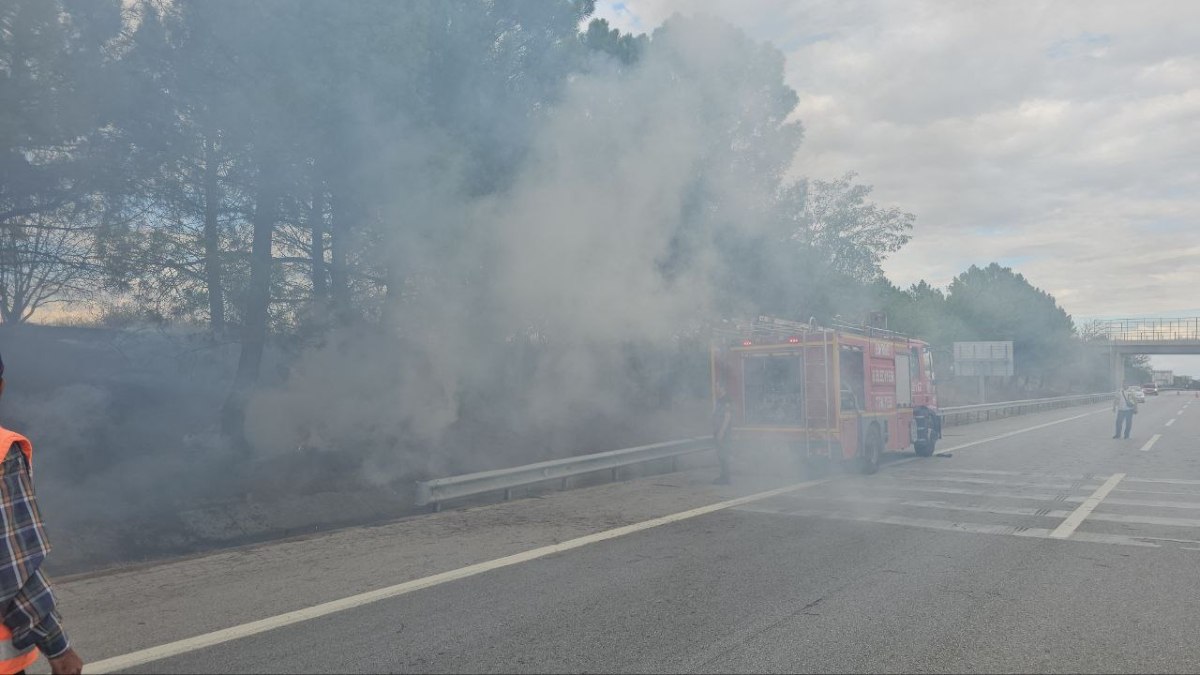 Edirne'de ot yangını! Otoyol bir süre trafiğe kapatıldı