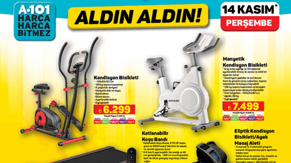 A101 spor salonuna rakip oldu: Koşu bandı 7.499 TL, bisiklet 6.299 TL, egzersiz aleti 549 TL..