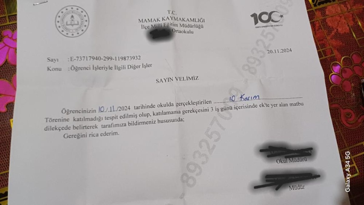 Ankara'da 10 Kasım'da anma törenine katılmayan öğrenciye uyarı verilmişti: Okul müdürü hakkında suç duyurusu