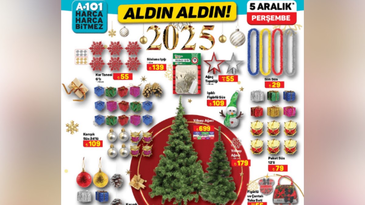 Ağacını almayan A101’e koşsun; yılbaşı ağacı 179.00 TL, süsler 39.00 TL…