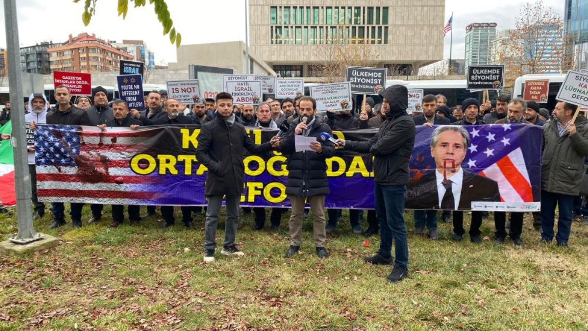 ABD Büyükelçiliği önünde Blinken'a Filistin protestosu