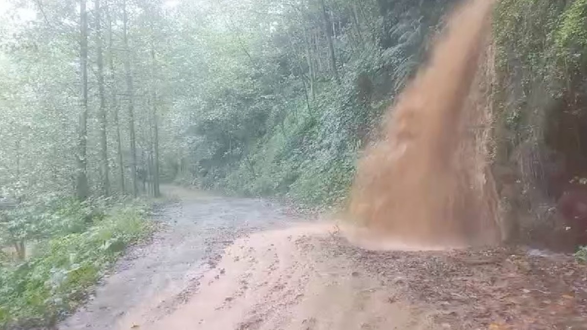 Rize heyelan: Taş duvar yıkıldı, köy yolu kapandı