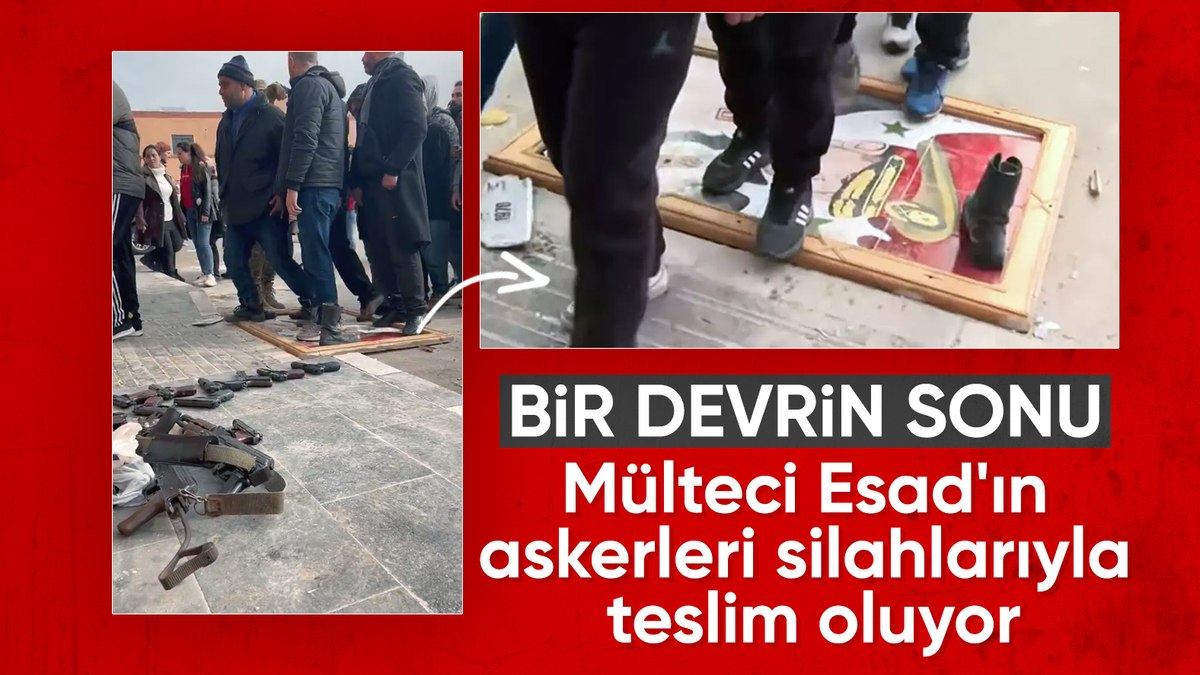 Suriye'de rejim askerleri Beşar Esad'ın resmine basarak teslim oluyor