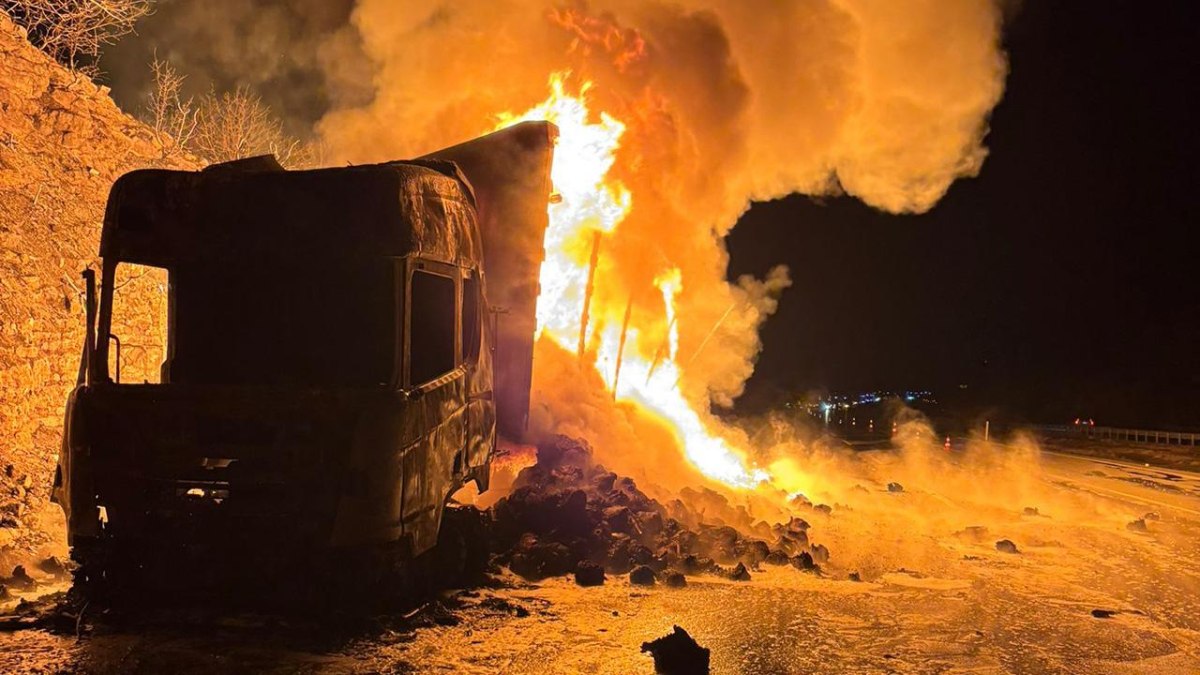 Adana'da seyir halindeki tır alev alev yandı