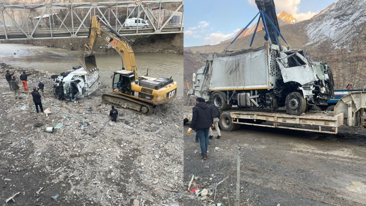 Hakkari'de kazaya neden olan kamyon, bölgeden kaldırıldı