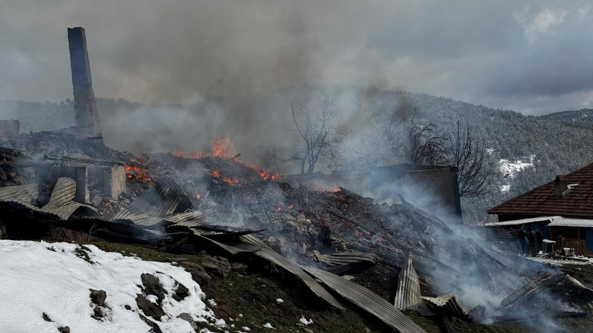 Kastamonu'da 2 ev ve 4 ahır yandı, su taşıyan tanker devrildi