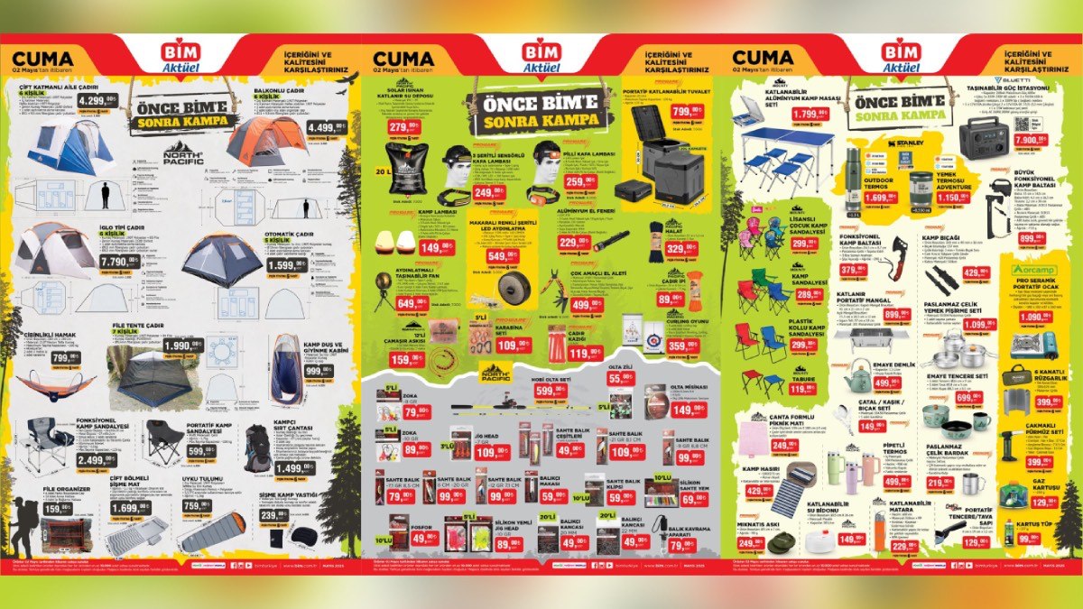 Kampçılar BİM’de sıraya girecek: Otomatik Çadır 1.599 TL, Katlanabilir Tuvalet 799 TL, Şişme Yatak 4.990 TL…