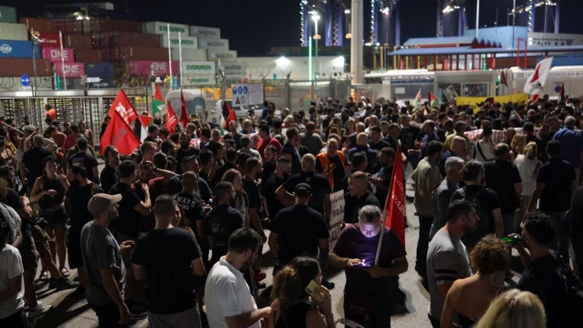Komşu'da Filistin eylemi: İsrail'e askeri malzeme götürülmesi protesto edildi